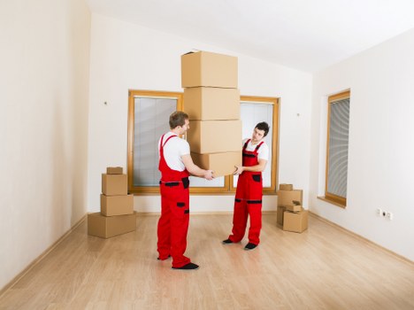 Packed home contents ready for transport by removal van